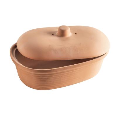 China Ceramic freshness preservation oval bread jar made of natural clay, practical bread storage, bread container with handle on the lid for sale