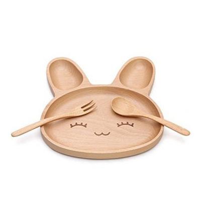 China Disposable Natural Bamboo Wooden Baby 3pcs Feeding Dish , Spoon And Fork for sale