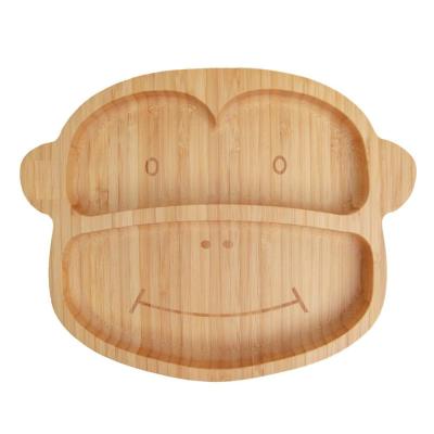 China Sustainable Baby Bamboo Monkey Shape Feeding Dishes Dishes Spill Proof Stay Put Suction Divided Baby Dish + Spoon for sale