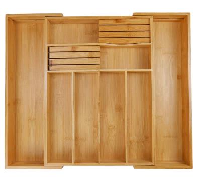 China Sustainable Expandable Bamboo Drawer Organizer With Removable Knife Block, 8 Adjustable Compartments for sale