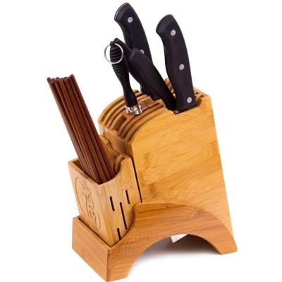 China Disposable Bamboo Knife Block Holder Rack Hardwood Knife Set Storage Block Organizer For Kitchen for sale