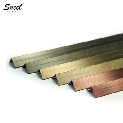 China Modern Color L Shape Metal Stainless Steel Tile Trim SS SUCEL Antique Copper Hairline Strip Ledge for sale