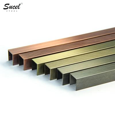 China Foshan SUCEL Modern Decor Hairline U Shape Tile Trim Stainless Steel Metal Tile Yellow Bronze Trim For Marble Edge for sale