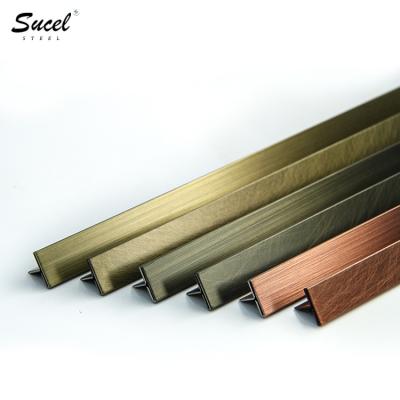 China Modern Decorative Antique SUCEL Metal Copper Matte Finish T Shape Channel Trim Stainless Steel Wall Trim Divider for sale