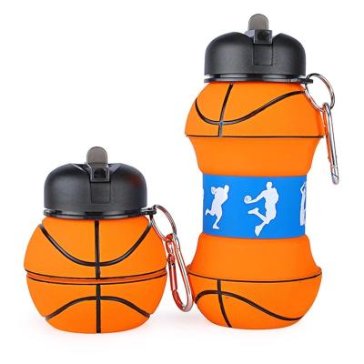 China 2022 New Design 550ml Modern Travel Outdoor Sport Basketball And Baseball Shape Silicone Collapsible Water Bottle for sale