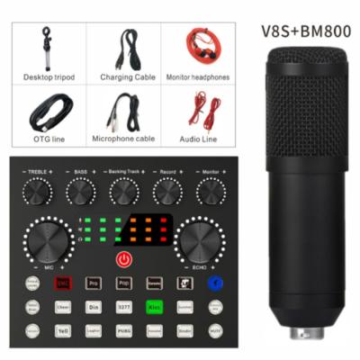 China Portable factory direct USB V8 V8S sound card audio interface microphone BM800 starter kit K1 colorful sound card to stream for sale