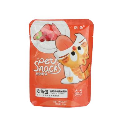 China 2023 Wholesale Cats Pet Food OEM Customized 85g Bag Factory Hot Sale Cat Snack Delicious Tuna Flavored Cat Wetted Food Canned Cat for sale