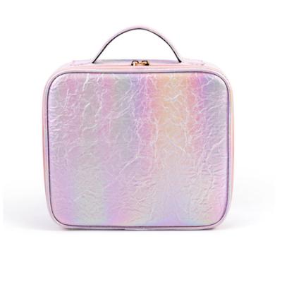 China New Fashion Pink Laser Rainbow Handle PU Makeup Brushes Bags Women Manicure Tool Set Custom Cosmetic Bag for sale