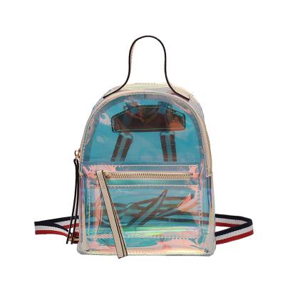 China Waterproof Transparent Clear Mini PVC Backpack Women Holographic Cute Laser Cute Custom Bag for sale