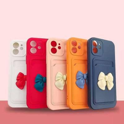 China Silicon Rubber Case For Phone 11 pro Max Bowknot Case iPhone 12 Silicone Cards Case for sale