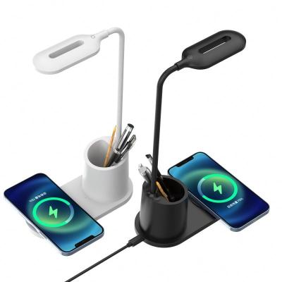 China Radio Charging 3 in 1 Pen Holder LED Desk Lamp USB Port Qi Wireless Charging Fast Wireless Charger for sale