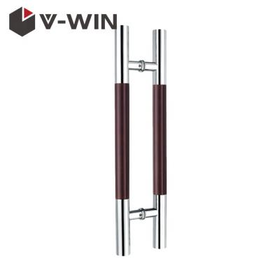 China Modern Double Side Glass Door Wooden Handle for sale