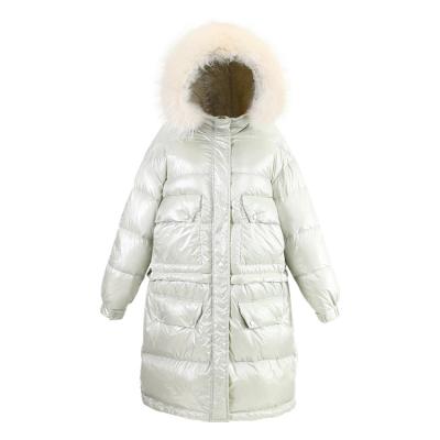 China Breathable Feng Feng Wang White ladies down jacket girl hooded coat designer winter jacket women long anorak for sale