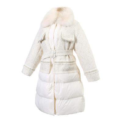 China Feng Feng Wang White Ladies Down Jacket Winter Women's Long Anorak Women's Breathable Fur Collar Jacket Designer for sale