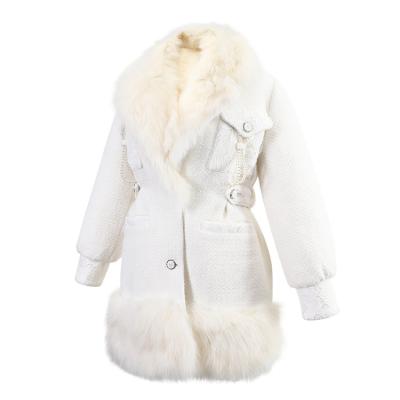 China Breathable Feng Feng Wang White Ladies Down Jacket Girls Winter Anorak Jacket Women's Designer Fur Collar Down Jacket for sale