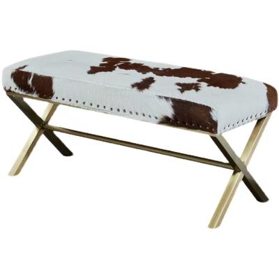 China Modern Stylish Modern Room Bedroom Bedside Gold Stainless Steel Comfortable Leather Stool for sale