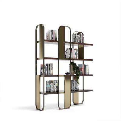 China Modern Italian Luxury Floor Shelf Living Room Divider Stainless Steel Study Bookcase Display Stand for sale