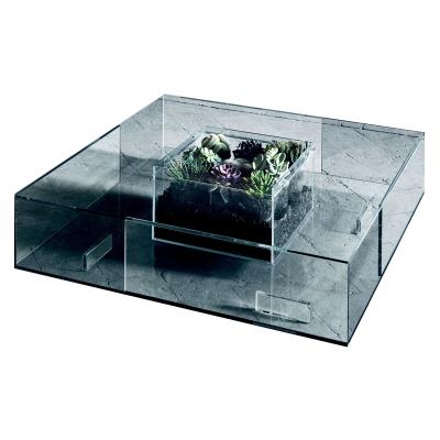 China Modern premium living room furniture set modern living room square coffee table transparent tempered glass tea table for sale