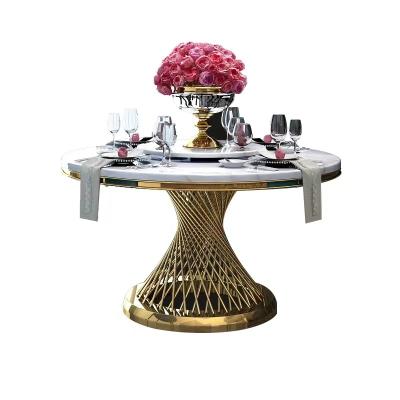 China Living room 120cm round table stainless steel modern single bracket rotating post-modern marble top rotating table for sale