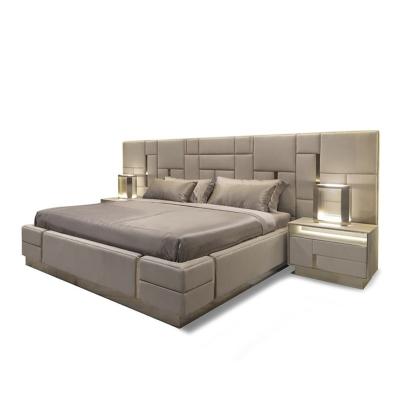 China Italian light luxury postmodern leather master bedroom villa designer bed storage bed queen size leather customization for sale