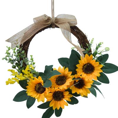 China Christamas Home Decoration European Style Welcome Sign for Front Door Artificial Sunflower Summer Wreaths for sale