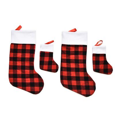 China Christmas jars christmas decorations red black canvas plush edge christmas socks gift candy bag white for sale