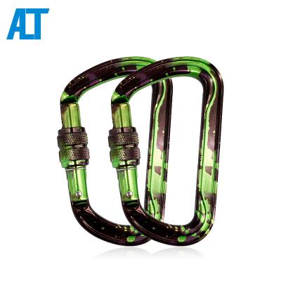 China Custom Aluminum Climbing Outdoor Activity 30KN 7075 CE UIAA Certified D Form Rise Locking Aluminum Carabiner Hook for sale