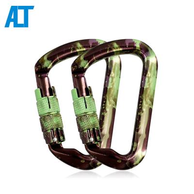 China Custom Outdoor Climbing Activity 30KN CE UIAA Certified D Shape Locking Aluminum Outdoor Climbing Carabiner Hook for sale