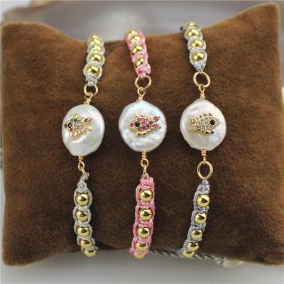 China CH-HDT0076 new fashion pearl bracelet, fish pearl point zircon charm accessories, natural irregular freshwater pearl jewelry wholesale for sale