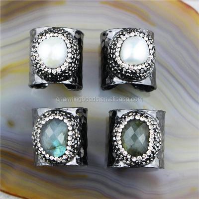 China Jewelry CH-MAR0104 Crystal Pave Crystal Cuff Rings, High Quality Gunmetal Plated Diamond Rings, Wholesale Pearl Rings Labradorite Rings for sale