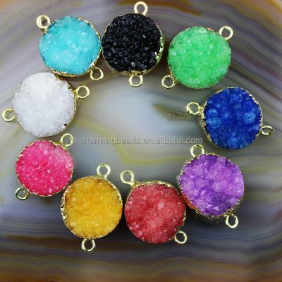 China CH-LSB0064 Small Round Quartz Druzy Connectors, Druzy Stone Charms, Wholesale Round Quartz Druzy Charms for sale