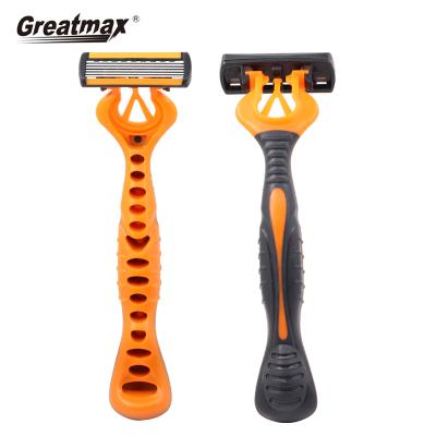 China Six Blade Six Blades Disposable Shaving Razors With Orange Rubber Handle For Men for sale