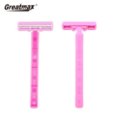 China Twin Blade Women's Razor Blades Shaving Razor Wholesale Twin Razor Women's Knife Blade Plastic Handle Razor Blades for sale