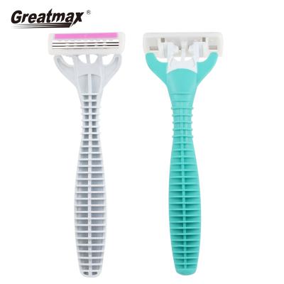 China Disposable Triple Blade Face Rubble Blade Razor Handle Womens Triple Blade Shaving Razor for sale