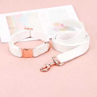 China PU DETACHED Pure White Noble Luxury Style PU Leather With Fish Roe Gold Hardware Pet Collar And Leash for sale