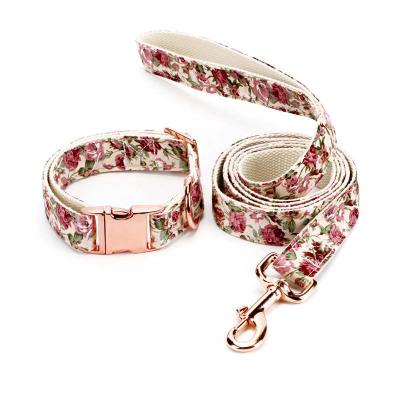 China DETACHED 100% cotton dog collar and leash with floral pattern for sale