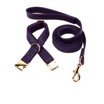 China 2021 New Custom Designer Solid Color PU Dog Collar and Leash Set for sale