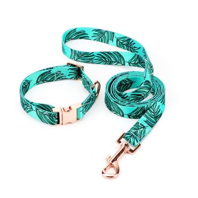 China Personalized Adjustable Green Heat Transfer Printing Polyester Leaf Dog Collar for sale