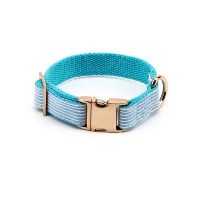 China Personalized Blue and White Striped Soft Dog Collar Metal Snap Pet Collar and Cozy Cotton Dog Collar for sale