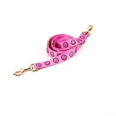 China Hot Selling Personalized Amazon Polyester Dog Leash Pink Smiley Pattern Dog Leash Adjustable Dog Leash for sale