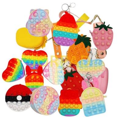 China Motion Sensing Rainbow Mickey Bag Mini Push Noise Puzzle Bubble Buster Toy, Mini Silicone Zipper Wallet Noise Buster Cute Purse for sale