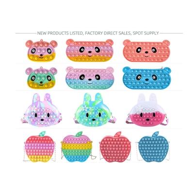 China Education 2022 Cute Bunny Bag Design Gifts For Children, Silicone Rabbit Apple Fruit Bear Purse Noise Buster Shoulder Bags for sale