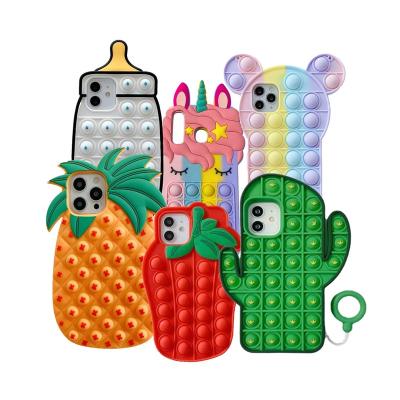 China 2021 Newest Anti-fall Silicone 3D Green Cactus Push Bubble Toy Fidget Popping Ins Item Rainbow Butterfly Phone Cover For iPhone 13 for sale