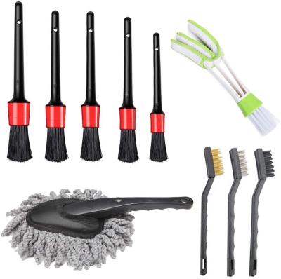 China Stocked 9pcs Auto Car Reading Brush Kit Includes 5 Soft Interior Cleaning Premium Detailing Brush, 3 wire brush and 1 duct cleaning for sale