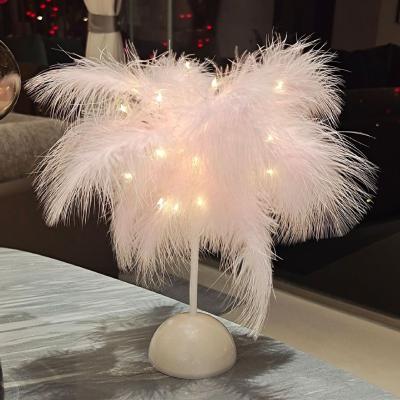 China Modern Cute Feather Home LED Girls Christmas Decoration Warm Ambient Light Bedside Lamps for sale