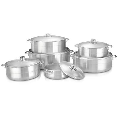 China The Sustainable 12 Piece Cooking Pan Set Cast Aluminum Cooking Pots Caldero With Glass Lid for sale