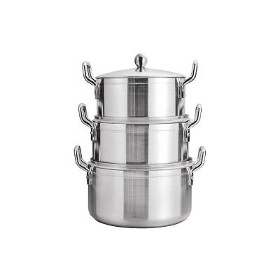 China Sustainable Large Pot Hotel Kitchenware Cooking Pot Cookware Set Aluminum Body Lid Home Kitchen Scarping Tool for sale