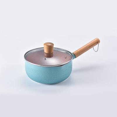 China Kitchenware 18cm 20cm 22cm Handle New Design Sustainable Malleolar Stria Wooden Food Warmer Sauce Pan for sale