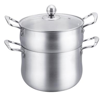 China Sustainable Satin Polished High Quality Aluminum Couscous Double Layers Steam Cooking Pots With Steel Handle for sale