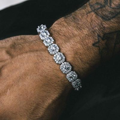 China Hiphop Hip Hop Shiny Iced Out Tennis Bracelet 18K Gold Topped Cubic Zirconia Tennis Chain Cuban Link Bracelet For Men for sale